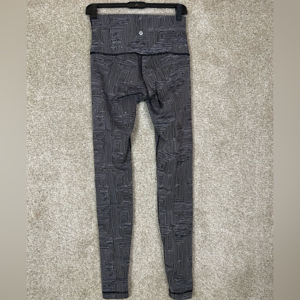 LULULEMON Womens Wunder Under Pant Hi-Rise Maze Jacquard Black White Sz 6